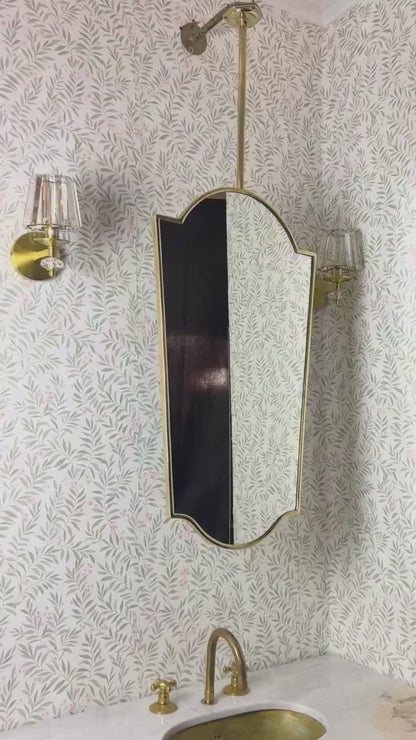 Suspended Brass Mirror – Ceiling Mounted Decorative Shield Wall Mirror