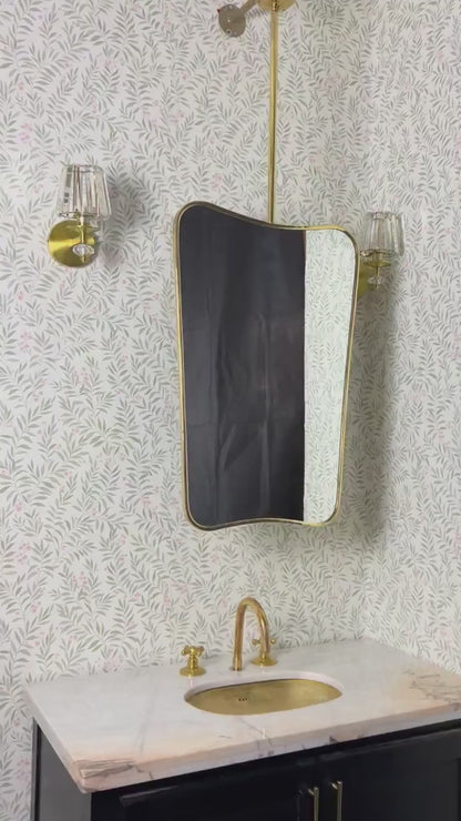 Ceiling Mounted Brass Mirror – Curved Suspended Bathroom Floating Frame