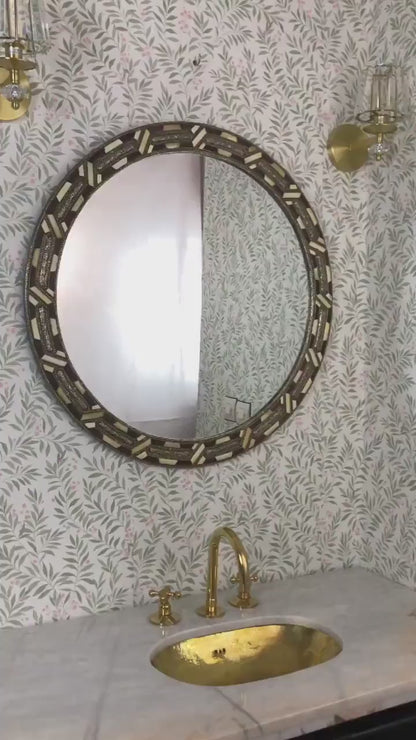 Bone Inlay Wall Mirror – Handmade Circle Vanity Mirror | Unique Mosaic Decor