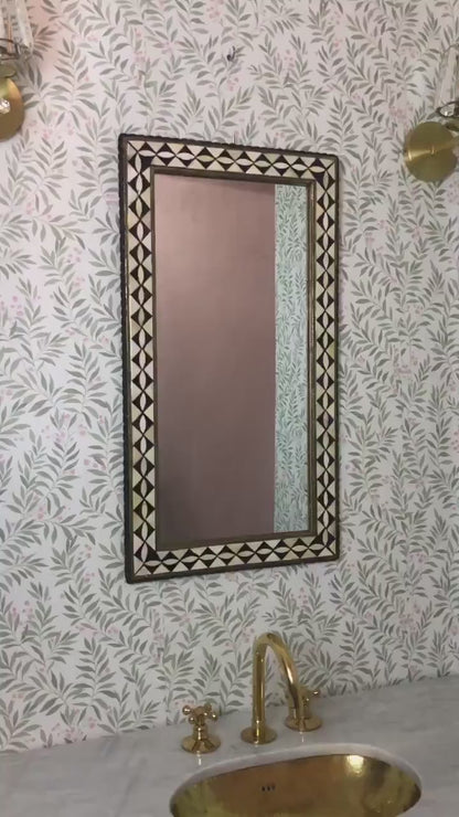 Bone Inlay Mirror - Handcrafted Rectangular Wall Decor With Unique Design
