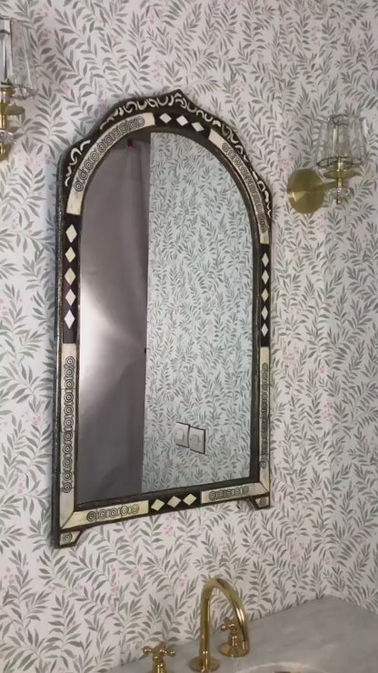 Bone Inlay Arch Mirror – Handmade Decorative Wall Mirror with Artisan Frame