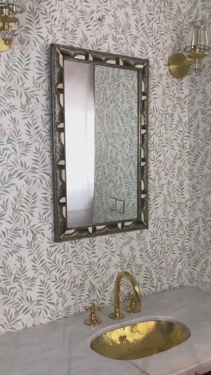 Bone Inlay Mirror – Handmade Asymmetrical Wall Mirror | Rectangular Vanity Decor